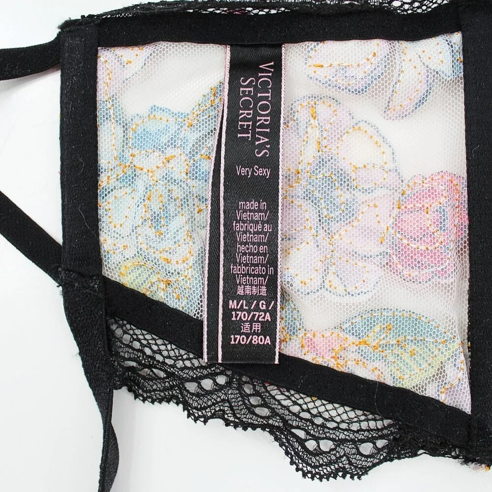 Victoria’s Secret Garter Belt Floral Lace Cutout Sheer Mesh M/L Gold Hardware - Picture 10 of 11